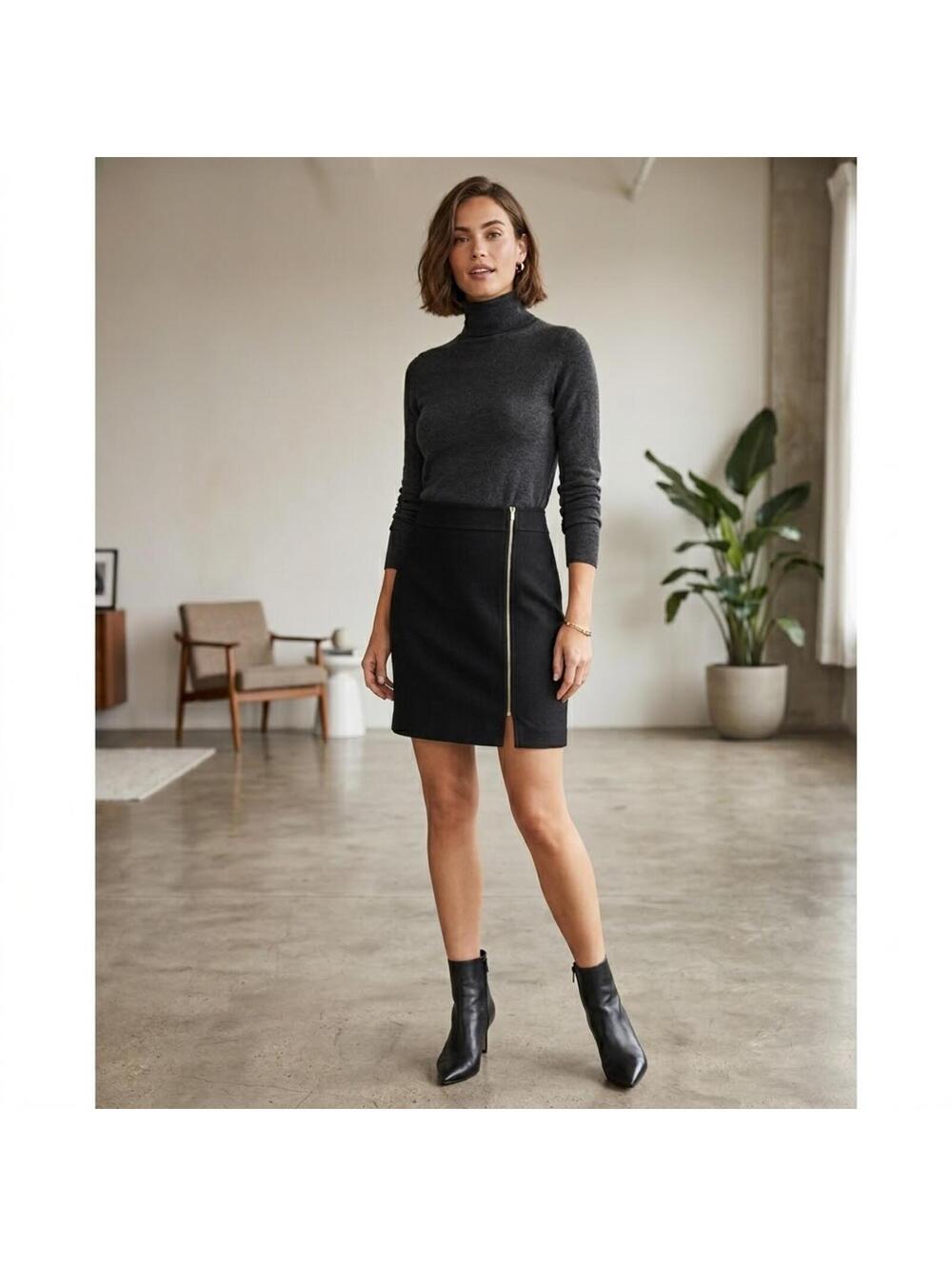 Banana Republic Pencil Skirt Black Wool Blend Minimalist Quiet Luxury Size 6